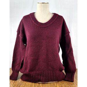 Chelsea & Theodore Maroon Soft Knit Pullover Sweater Women's Size S V-Neck Cozy